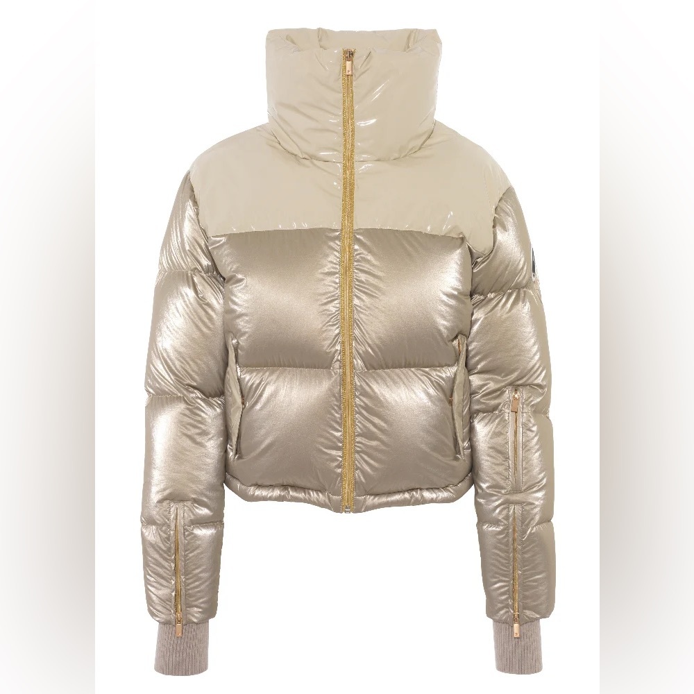 My Sunday Ski Champagne Shimmer Cropped Bomber Ski Jacket Size Medium